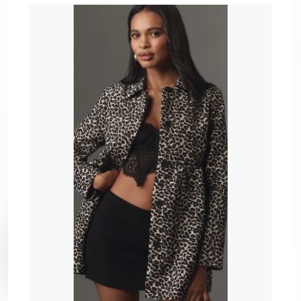 Anthropologie Leopard Print Trench Coat - Black & Cream size small
